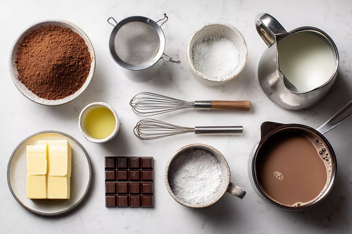 Ingrediënten voor het maken van warme chocolademelk.